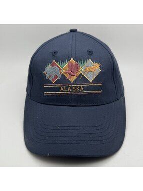 Dockside Exclusive Alaska Baseball Cap Hat Embroidered Navy Blue Adjustable OSFA